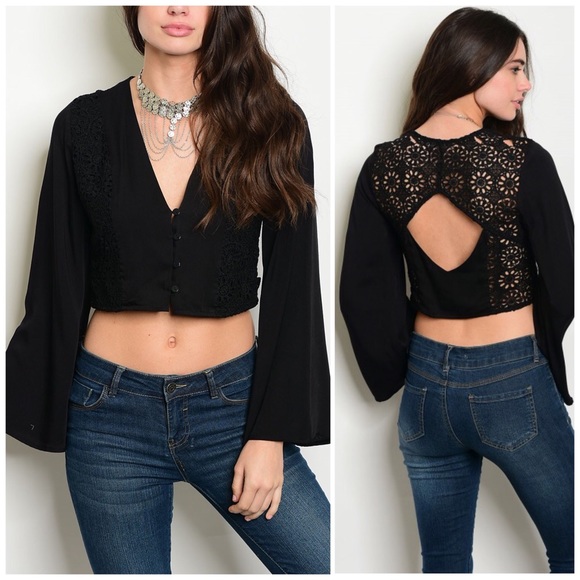 ❗️CLOSING SALE❗️Black Crochet Long Sleeve Top - Picture 3 of 4